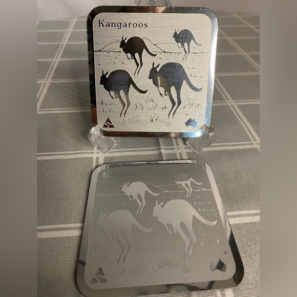 Kangaroo Australian Coaster Set of 4 Aluminum Felt Backed Outback Wildlife Rare - Picture 5 of 9
